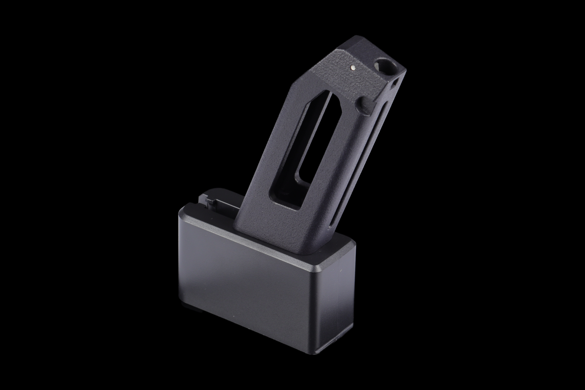 GATE x AIRTAC M4 magazine adapter for GATE PTX — three-quarter rear view