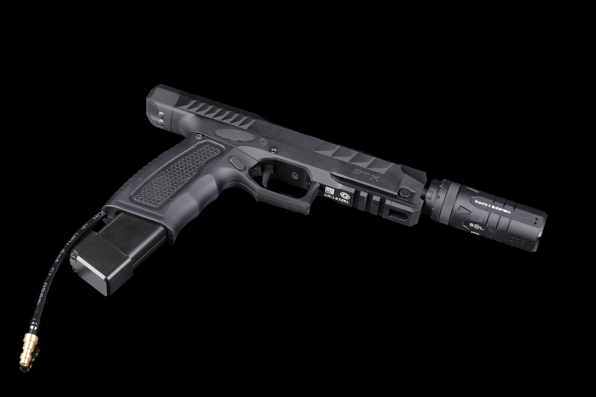 GATE SOL — mounted three-quarter view; PTX pistol and air line not included.